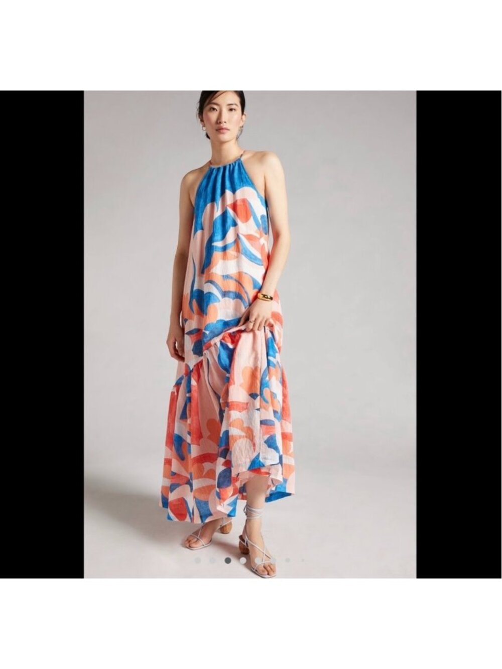 Anthropologie Maeve Abstract Colorful Flounced Ruffle Halter Maxi Dress